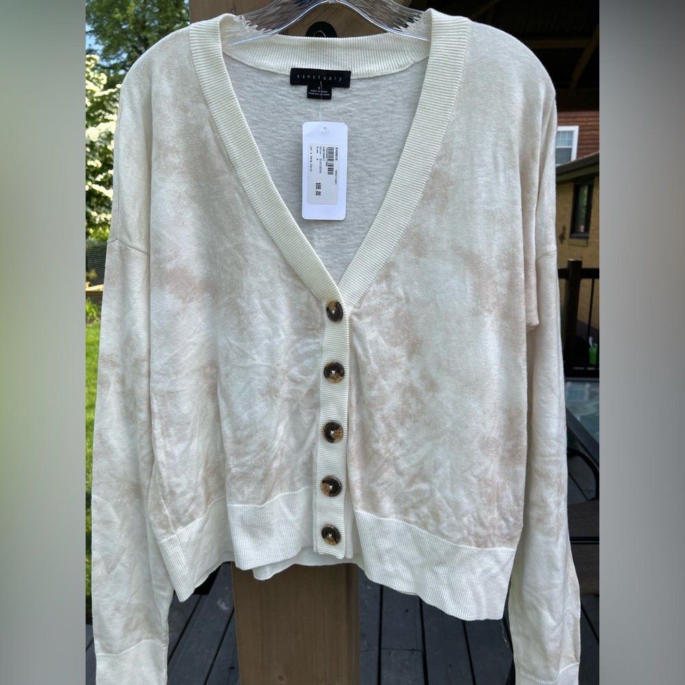 Evereve Cream Tie-Dye Button Front Cardigan